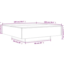 vidaXL - Vierkante salontafel met LED - Zwart - Bewerkt hout - 100x100x31 cm