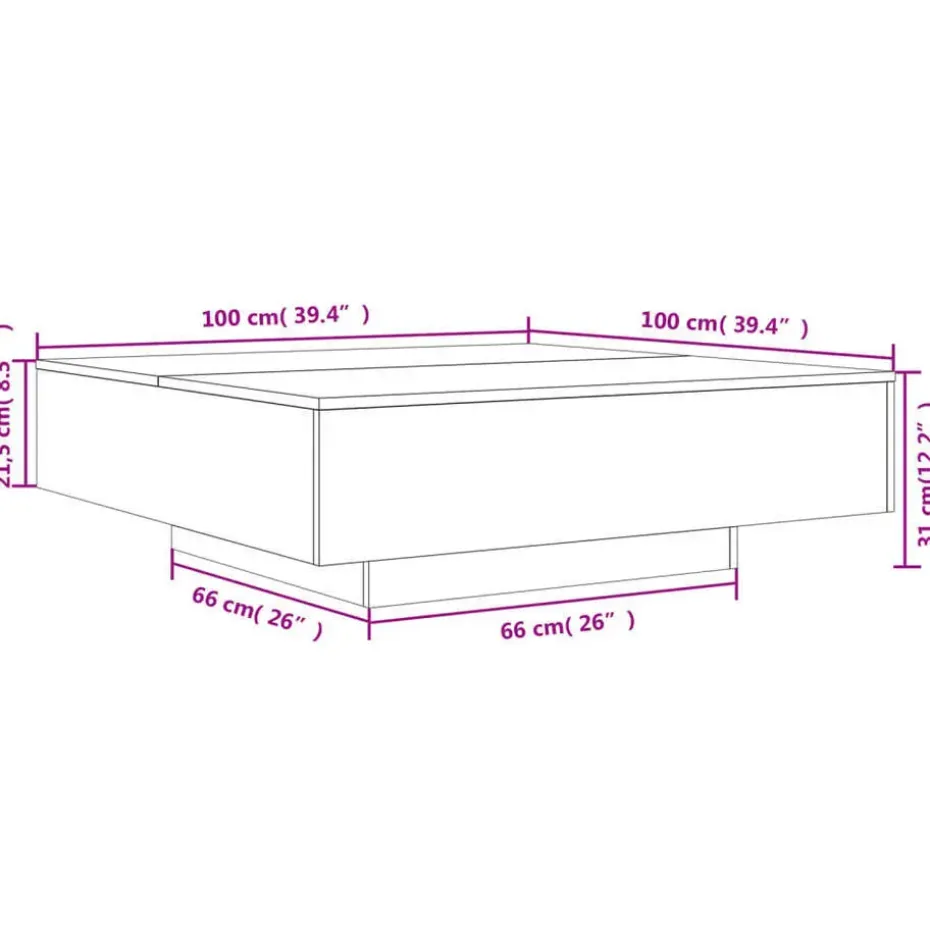 vidaXL - Vierkante salontafel met LED - Zwart - Bewerkt hout - 100x100x31 cm
