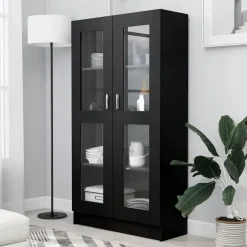 vidaXL - Vitrinekast - Zwart - Bewerkt hout