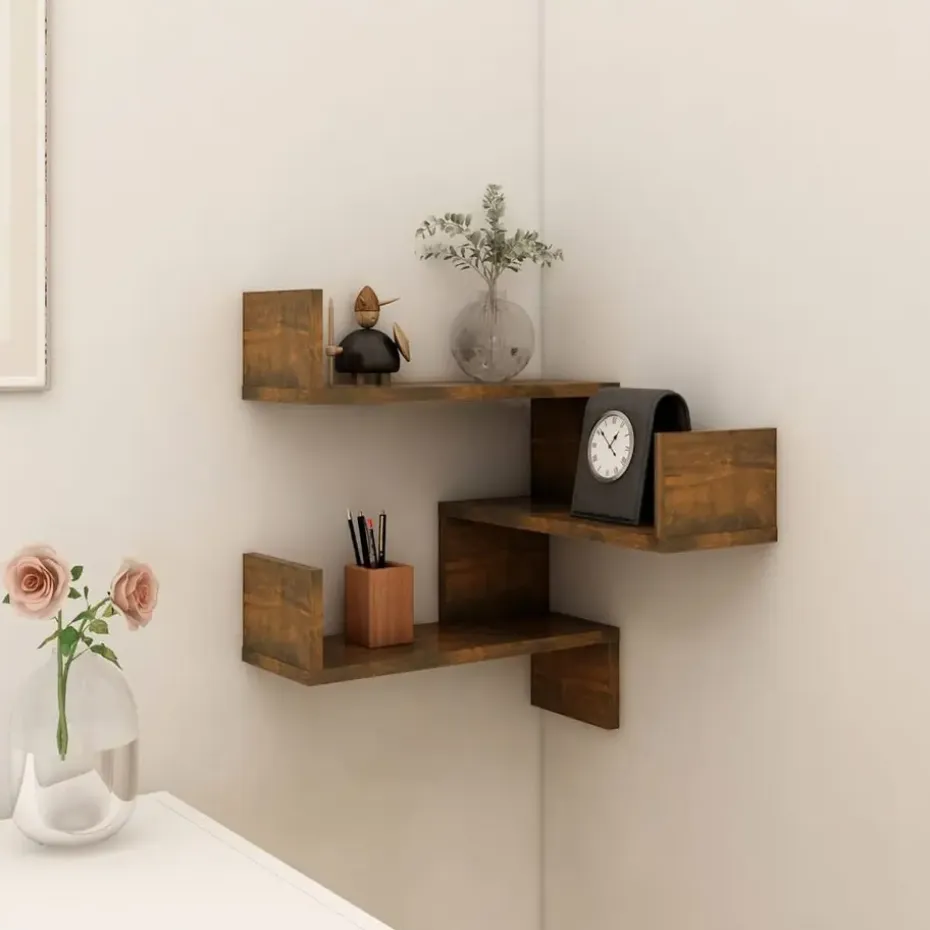 vidaXL - Wandhoekschap - Bruin - Bewerkt hout