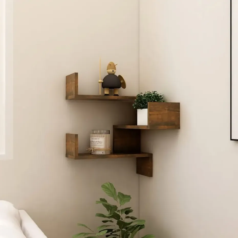 vidaXL - Wandhoekschap - Bruin - Bewerkt hout