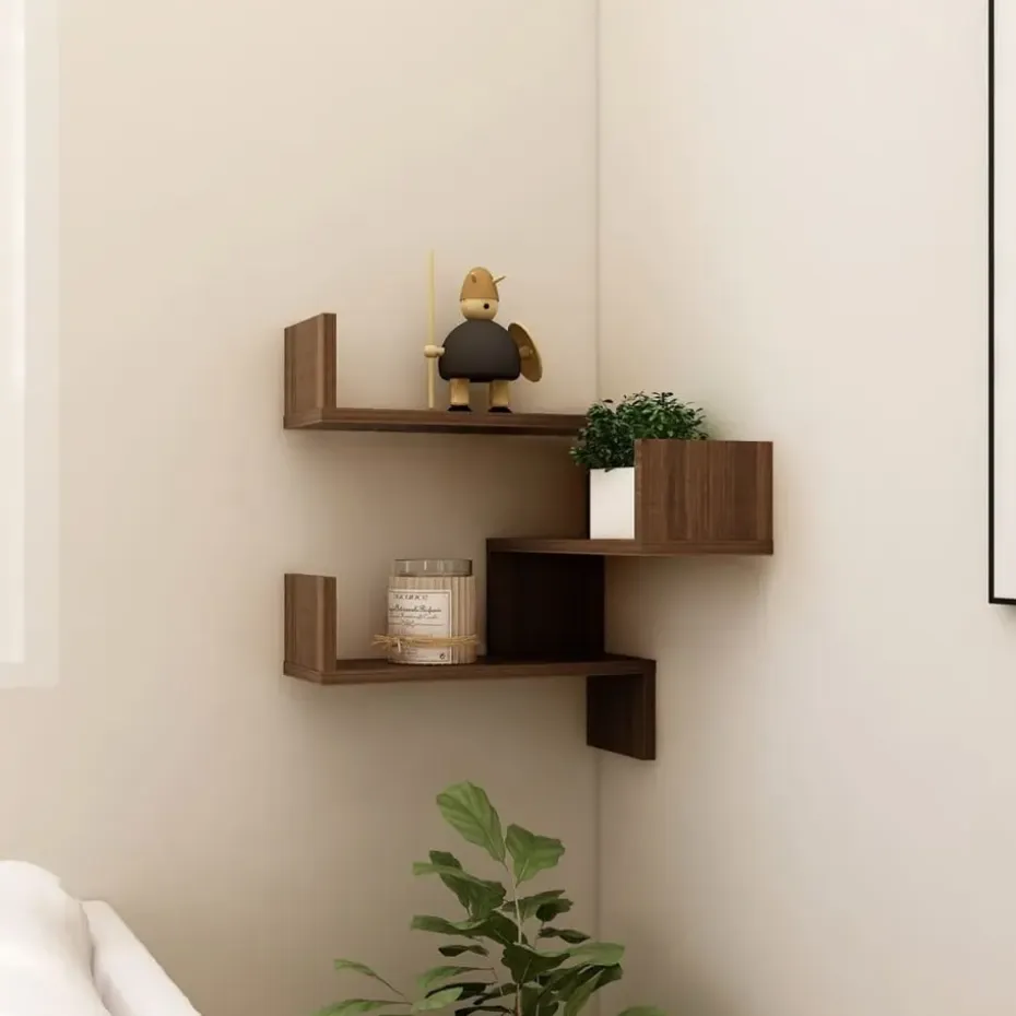 vidaXL - Wandhoekschap - Bruin - Bewerkt hout