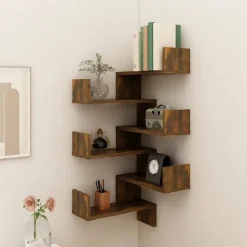 vidaXL - Wandhoekschap - Bruin - Bewerkt hout - 2 stuks