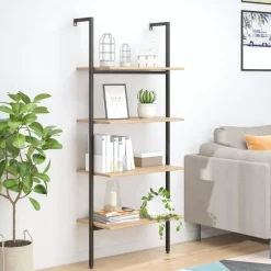 vidaXL - Wandrek met 4 schappen - Lichtbruin - Bewerkt hout - 64 x 35 x 152.5 cm