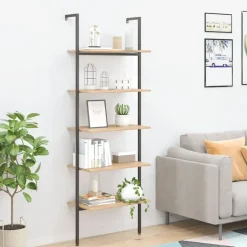 vidaXL - Wandrek met 5 schappen - Bruin - Bewerkt hout - 64 x 35 x 185 cm