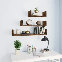 vidaXL - Wandschap - Bruin - Bewerkt hout - 60 x 15 x 10 cm - 3 stuks