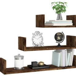 vidaXL - Wandschap - Bruin - Bewerkt hout - 60 x 15 x 10 cm - 3 stuks