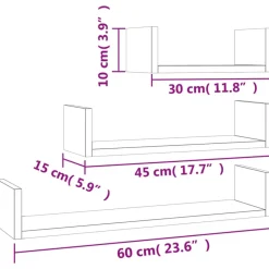 vidaXL - Wandschap - Bruin - Bewerkt hout - 60 x 15 x 10 cm - 3 stuks