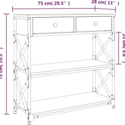 vidaXL - Wandtafel met 2 lades 2 schappen - Sonoma eiken - Hout - 75x28x75 cm