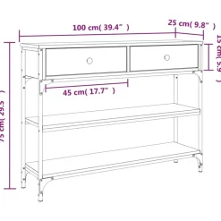 vidaXL - Wandtafel met 2 lades 2 schappen - Sonoma eiken - Hout - 100x25x75 cm