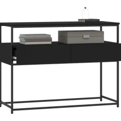 vidaXL - Wandtafel met 2 lades - Zwart - Bewerkt hout en metaal - 100x40x75 cm