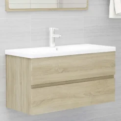 vidaXL - Wastafelkast - Bruin - Bewerkt hout - 90 x 38.5 x 45 cm