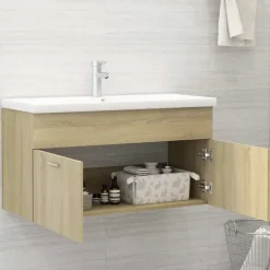 vidaXL - Wastafelkast - Bruin - Bewerkt hout - 90 x 38.5 x 46 cm