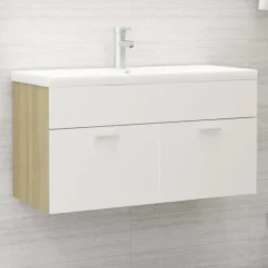 vidaXL - Wastafelkast - Wit - Bewerkt hout - 90 x 38.5 x 46 cm