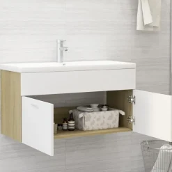 vidaXL - Wastafelkast - Wit - Bewerkt hout - 90 x 38.5 x 46 cm