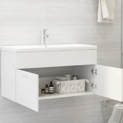 vidaXL - Wastafelkast - Wit - Bewerkt hout - 90 x 38.5 x 46 cm