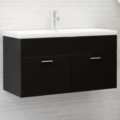 vidaXL - Wastafelkast - Zwart - Bewerkt hout - 90 x 38.5 x 46 cm