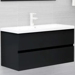 vidaXL - Wastafelkast - Zwart - Bewerkt hout - 90 x 38.5 x 45 cm