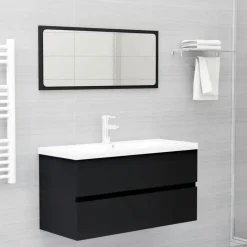 vidaXL - Wastafelkast - Zwart - Bewerkt hout - 90 x 38.5 x 45 cm