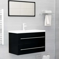 vidaXL - Wastafelkast - Zwart - Bewerkt hout - 80 x 38.5 x 48 cm