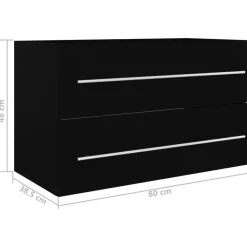 vidaXL - Wastafelkast - Zwart - Bewerkt hout - 80 x 38.5 x 48 cm