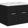 vidaXL - Wastafelkast En Wastafel - Zwart - Bewerkt hout - 60 x 38.5 x 46 cm