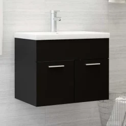 vidaXL - Wastafelkast En Wastafel - Zwart - Bewerkt hout - 60 x 38.5 x 46 cm