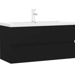 vidaXL - Wastafelkast En Wastafel - Zwart - Bewerkt hout - 90 x 38.5 x 45 cm