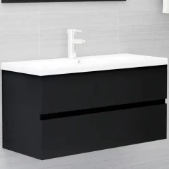 vidaXL - Wastafelkast En Wastafel - Zwart - Bewerkt hout - 90 x 38.5 x 45 cm