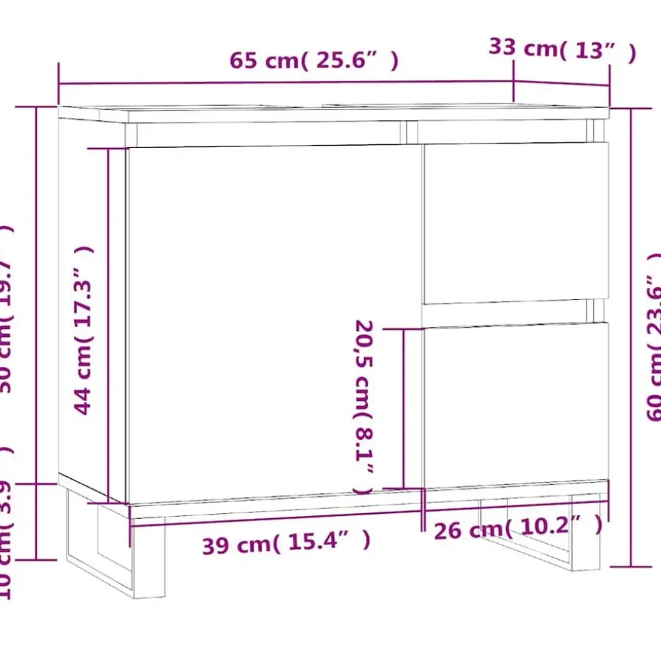 vidaXL - Wastafelonderkast met 2 lades - Wit - Bewerkt hout en ijzer - 65 cm