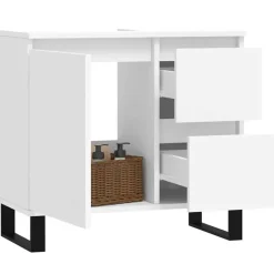 vidaXL - Wastafelonderkast met 2 lades - Wit - Bewerkt hout en ijzer - 65 cm