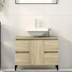 vidaXL - Wastafelonderkast met 1 deur 4 lades - Sonoma eiken - 80x33x60 cm