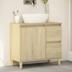 vidaXL - Wastafelonderkast met 1 deur 2 lades - Sonoma eiken - 65x33x60 cm