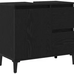 vidaXL - Wastafelonderkast met 1 deur 2 lades - Zwart eiken - Hout - 65x33x60 cm