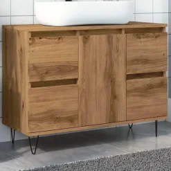 vidaXL - Wastafelonderkast - 1 deur 4 lades - Bewerkt hout - 80x33x60 cm