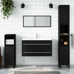 vidaXL - Wastafelonderkast met spiegel - 2 lades - Zwart - Bewerkt hout