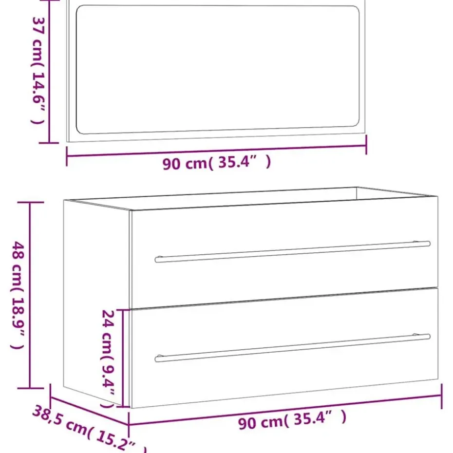 vidaXL - Wastafelonderkast met spiegel - 2 lades - Zwart - Bewerkt hout