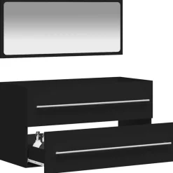 vidaXL - Wastafelonderkast met spiegel - 2 lades - Zwart - Bewerkt hout