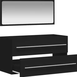 vidaXL - Wastafelonderkast met spiegel - 2 lades - Zwart - Bewerkt hout