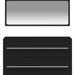 vidaXL - Wastafelonderkast met spiegel - 2 lades - Zwart - Bewerkt hout