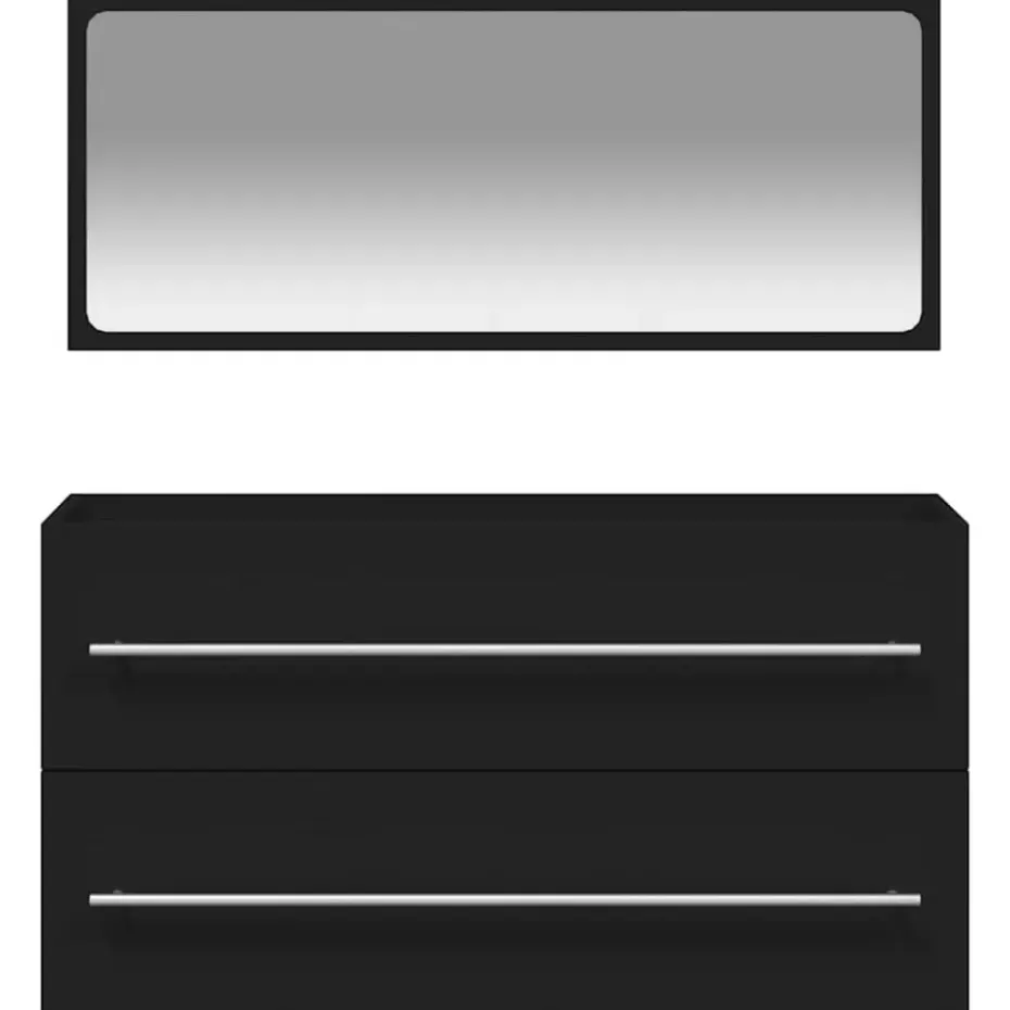 vidaXL - Wastafelonderkast met spiegel - 2 lades - Zwart - Bewerkt hout