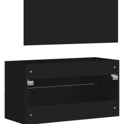 vidaXL - Wastafelonderkast met spiegel - 2 lades - Zwart - Bewerkt hout