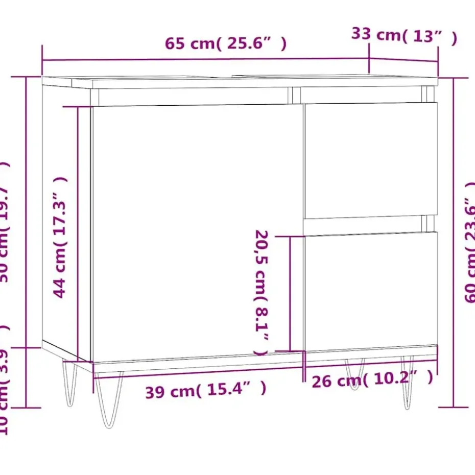 vidaXL - Wastafelonderkast met 2 lades - Wit - Hout en ijzer - 65x33x60 cm