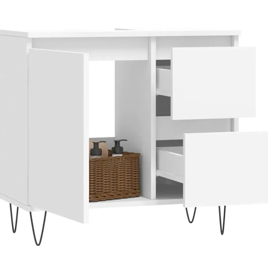 vidaXL - Wastafelonderkast met 2 lades - Wit - Hout en ijzer - 65x33x60 cm