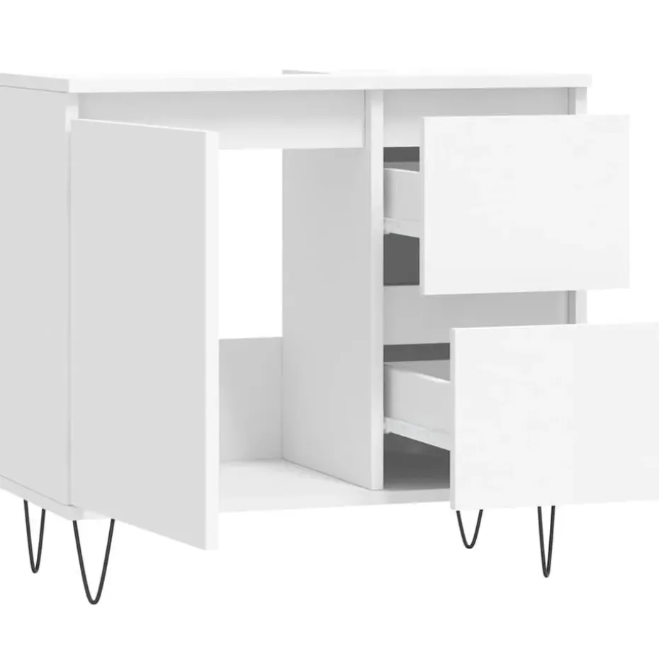 vidaXL - Wastafelonderkast met 2 lades - Wit - Hout en ijzer - 65x33x60 cm