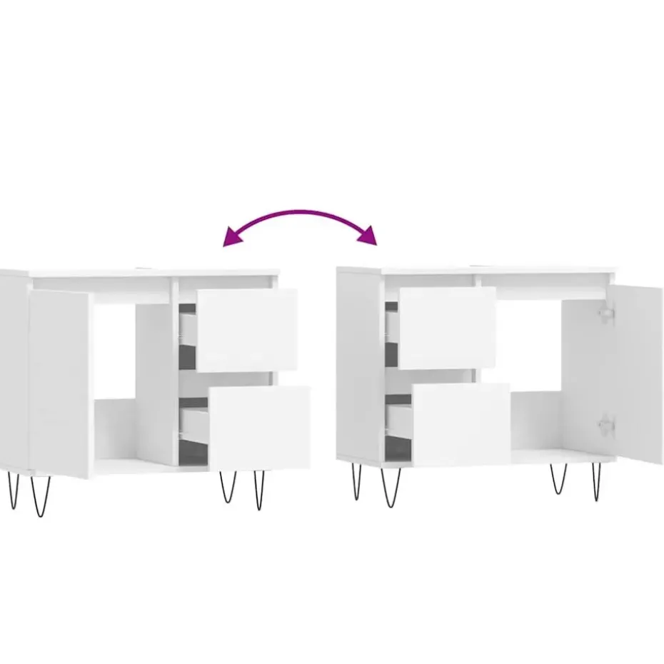 vidaXL - Wastafelonderkast met 2 lades - Wit - Hout en ijzer - 65x33x60 cm