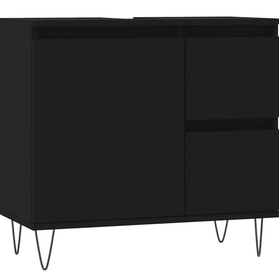 vidaXL - Wastafelonderkast met 2 lades - Zwart - Hout en ijzer - 65x33x60 cm