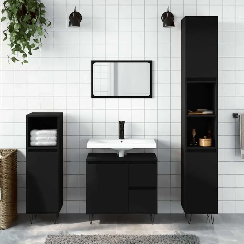 vidaXL - Wastafelonderkast met 2 lades - Zwart - Hout en ijzer - 65x33x60 cm