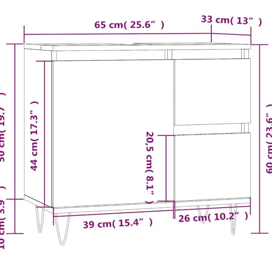 vidaXL - Wastafelonderkast met 2 lades - Zwart - Hout en ijzer - 65x33x60 cm