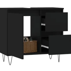 vidaXL - Wastafelonderkast met 2 lades - Zwart - Hout en ijzer - 65x33x60 cm
